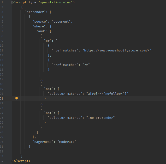 Example of implementing speculation rules to enhance Shopify website performance